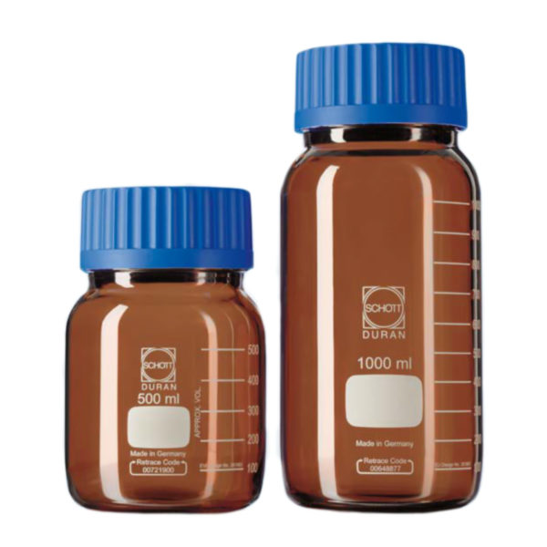Butelki laboratoryjne ze szkła Duran z szeroką szyją - oranżowe - o poj. 250 ml - 20 l
