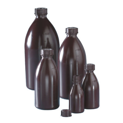 Butle brązowe z tworzywa LDPE z nakrętką - wąska szyjka - o poj. 50 ml - 1 l
