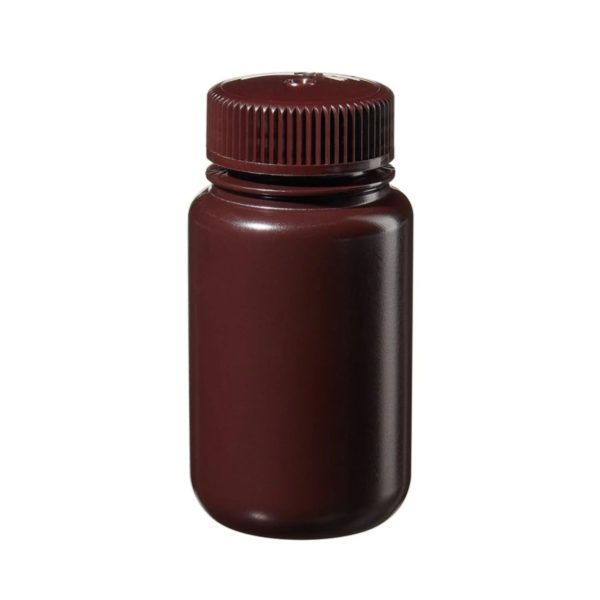 Butle z tworzywa HDPE z nakrętką szeroka szyjka kolor brązowy 125 ml