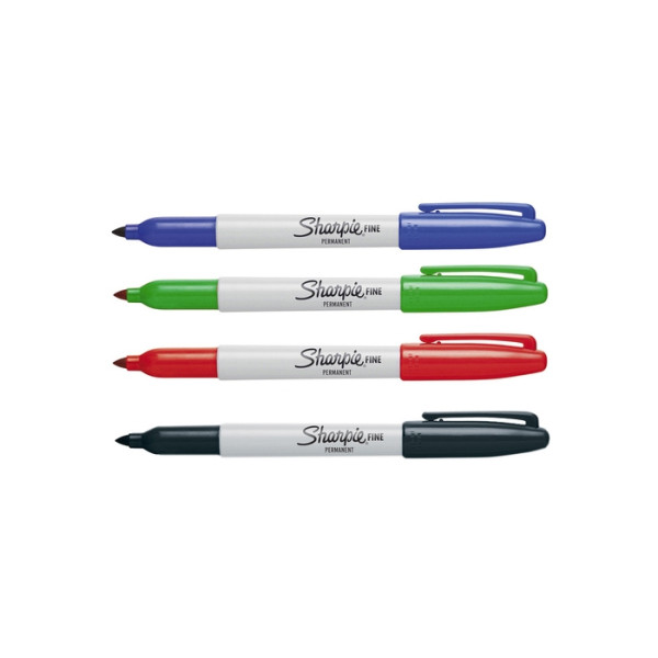 Markery permanentne Sharpie - b-1541 - markery-permanentne-sharpie-fine - 09-mm - czarny-czerwony-niebieski-zielony - 4-szt