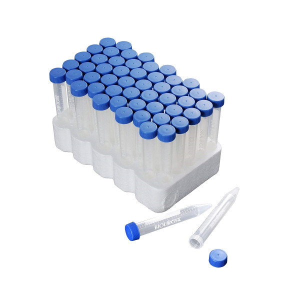 Probówki wirówkowe typu Falcon z zakrętką Flat Top - w statywach styropianowych - o poj. 15 i 50 ml - b-0330 - probowki-z-pp-typu-falcon-z-zakretka-flat-top - stozkowe - 15-ml - 16-x-120-mm - sterylny - statyw-styropianowy - 50-szt