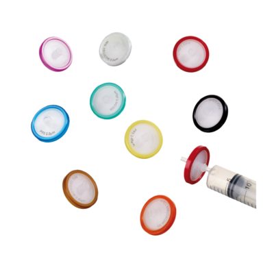 Filtry strzykawkowe do HPLC, z filtrem wstępnym z włókna szklanego, kodowane barwnie, śr. membrany 30 mm.