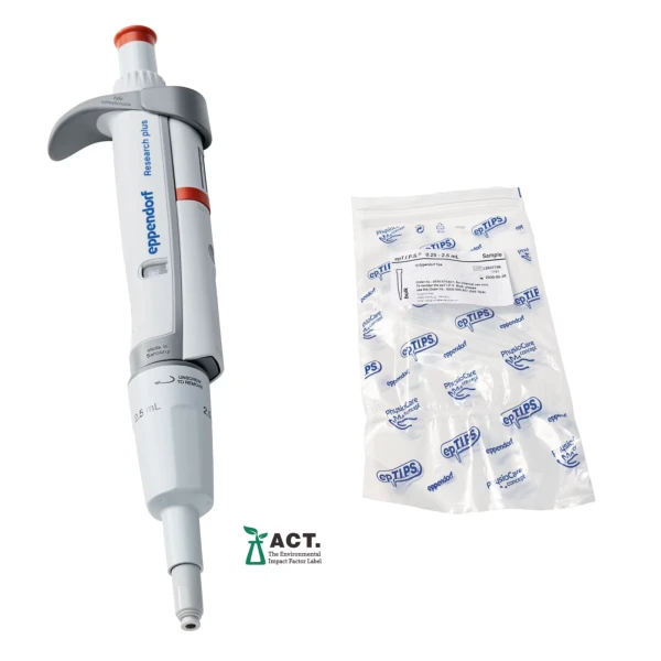 Pipety jednokanałowe Eppendorf Research® plus - regulowana pojemność - k-5439 - pipeta-research-plus-2 - 250-2500-%c2%b5l - czerwony - 3123-000-144