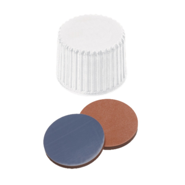 Zakrętki gwintowane z septą ND20 - 7-0892 - zakretki-gwintowane-z-septa - butyl-czerwonyptfe-szary - 100-szt