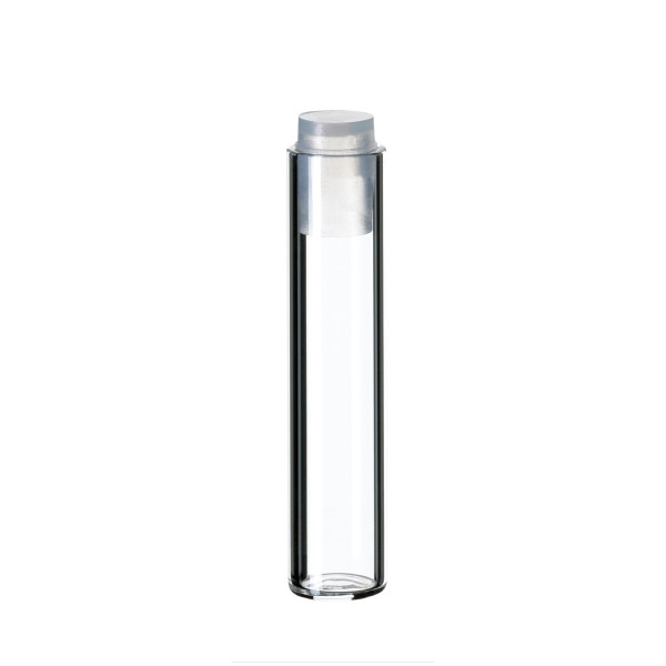 Fiolki z płaskim dnem, z korkiem z PE - 7-0736 - fiolki-z-plaskim-dnem - 7332 - bezbarwne - 1-ml - 35-x-78-mm - korek-o-sr-6-mm - 100-szt
