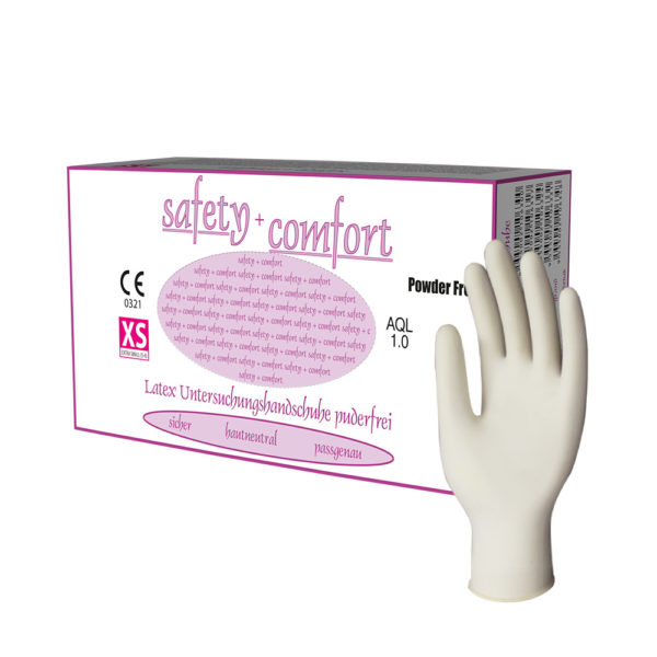 Rękawice lateksowe Safety + Comfort - bezpudrowe