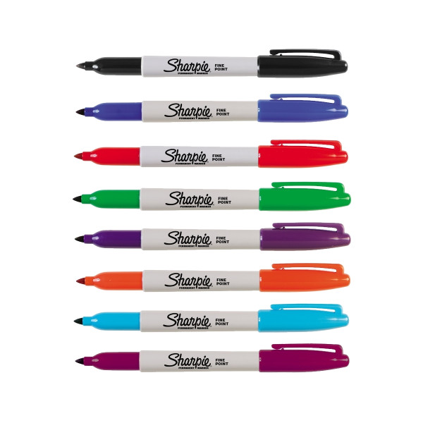 Markery permanentne Sharpie - b-1698 - markery-permanentne-sharpie-fine - 09-mm - czarny-czerwony-niebieski-zielony-pomaranczowy-jasnoniebieski-rozowy-fioletowy - 8-szt