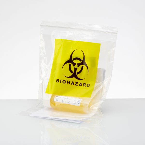 Worki z LDPE - z oznaczeniem Biohazard i kieszenią na dokumenty