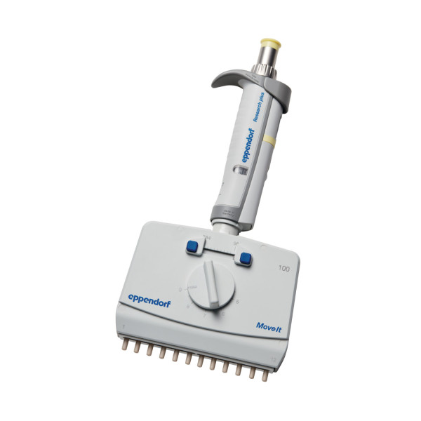 Pipety wielokanałowe Eppendorf Research® plus Move It® - k-7332 - pipeta-research-plus-move-it - 12-kanalowa - 5-100-%c2%b5l - jasnozolty - ept-i-p-s-384 - 45-9-mm - 3125-000-141