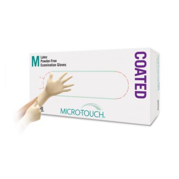 Rękawice lateksowe Micro-Touch Coated jednorazowe bezpudrowe 01