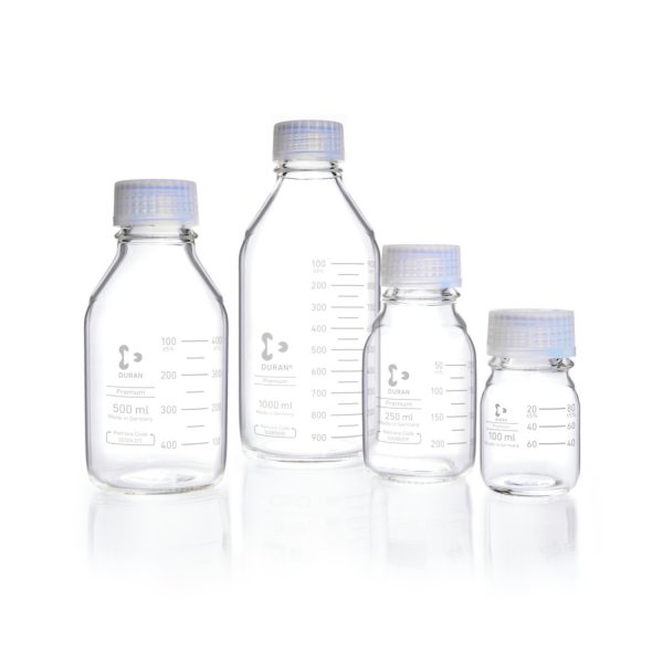Butelki laboratoryjne Duran Premium z zakrętką  – o poj. 100 ml – 1 l