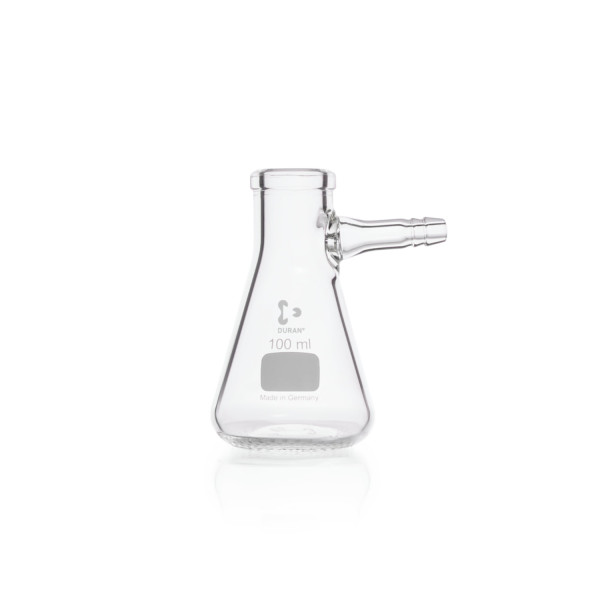 Kolby Erlenmeyera z króćcem ze szkła Duran - g-2731 - kolba-filtracyjna - stozkowa - z-oliwka-szklana - 100-ml - 24-mm - 64-mm - 105-mm