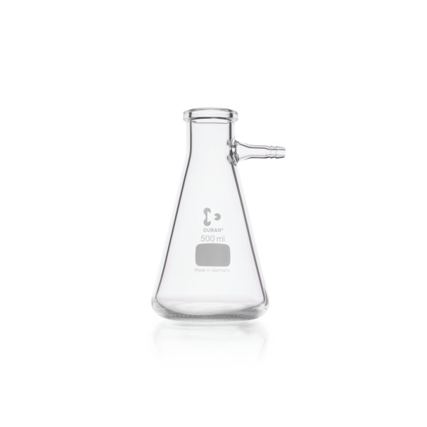 Kolby Erlenmeyera z króćcem ze szkła Duran - g-2733 - kolba-filtracyjna - stozkowa - z-oliwka-szklana - 500-ml - 34-mm - 105-mm - 185-mm