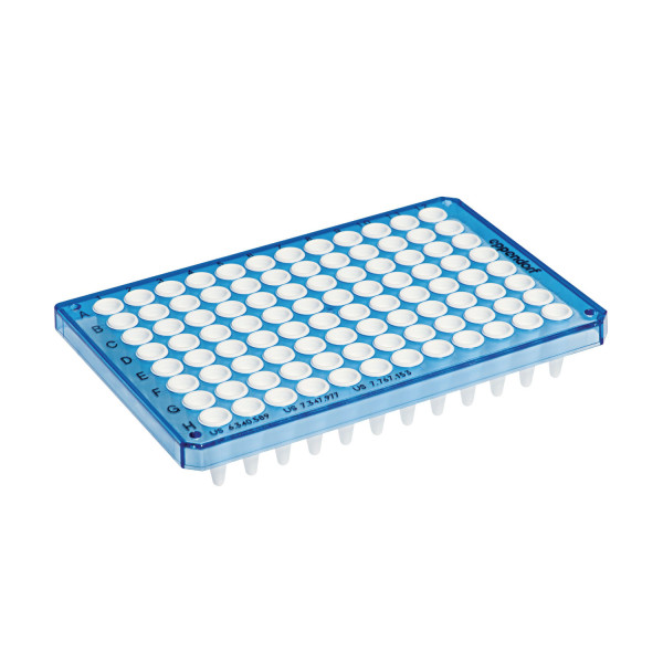 Płytki do PCR twin.tec® real-time - k-9086 - plytki-twin-tec-real-time - 96-dolkow - semi-skirted - standardowy - 250-%c2%b5l - niebieskie - pcr-clean - 0030-132-530 - worek - 25-szt
