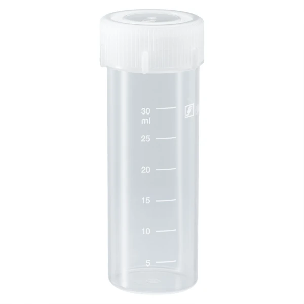 Probówki płaskodenne - z zakrętką - poj. 5 ml - 120 ml - j-0337 - probowki-plaskodenne-z-pp-ze-skala - 40-ml - 285-x-85-mm - bezbarwna - sterylny - worek - 50-szt - 62-555-001