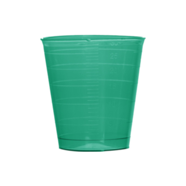 Kubki z PP na próbki - bez pokrywki - poj. 30 ml - j-0714 - kubki-z-pp-na-probki-ze-skala - 30-ml - 37-x-41-mm - zielony - 50-x-75-szt - 3750-szt - 75-1337-505