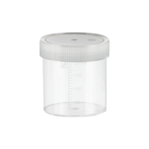 Pojemniki z PP na próbki - z zakrętką z HDPE - poj. 120-500 ml - j-0793 - pojemniki-z-pp-na-probki-ze-skala - 250-ml - 70-x-78-mm - z-nakrecona-zakretka - bezbarwny - niesterylny - 150-szt - 75-9922-532