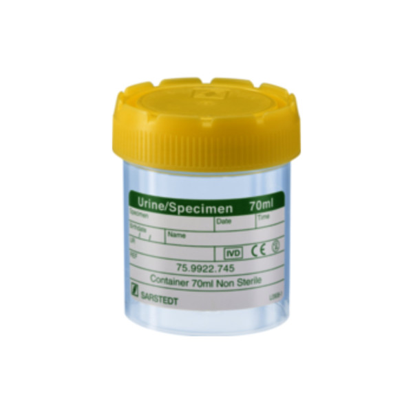 Pojemniki z PP na pr&oacute;bki - z zakrętką z HDPE - poj. 70 ml - j-0762 - pojemniki-z-pp-na-probki-z-etykieta - 70-ml - 44-x-55-mm - z-nakrecona-zakretka - niesterylny - 250-szt - 75-9922-745