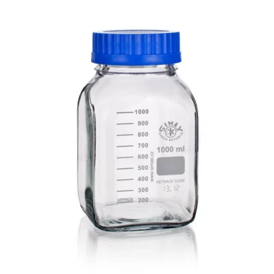 Butelki kwadratowe ze szkła Simax z szeroką szyją - z zakrętką z PP - bezbarwne - poj. 500 - 5000 ml