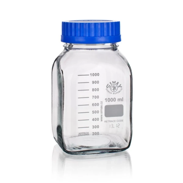 Butelki kwadratowe ze szkła Simax - z zakrętką z PP - bezbarwne - gwint GL80 - poj. 500 - 5000 ml