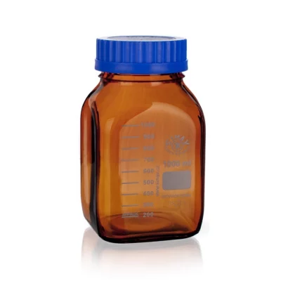 Butelki kwadratowe ze szkła Simax z szeroką szyją - z zakrętką z PP - oranżowe - poj. 500 - 5000 ml
