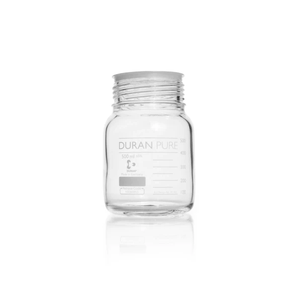 Butelki laboratoryjne Duran PURE - bez zakrętki - bezbarwne - gwint GLS80 - g-1901 - butelka-duran-pure-z-szeroka-szyja - bez-zakretki - 500-ml - 101-x-148-mm - gls80