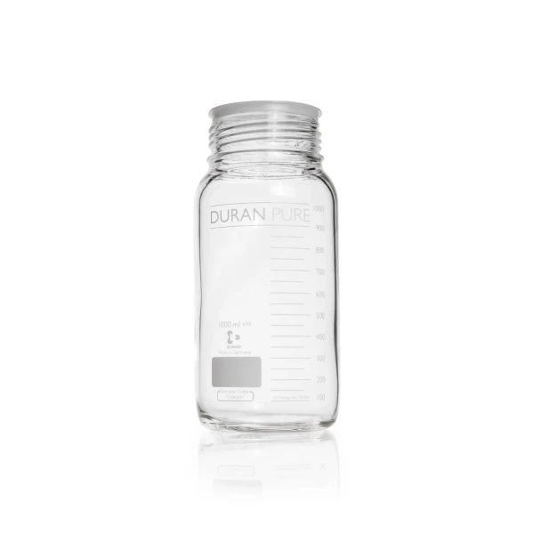 Butelki laboratoryjne Duran PURE - bez zakrętki - bezbarwne - gwint GLS80 - g-1902 - butelka-duran-pure-z-szeroka-szyja - bez-zakretki - 1000-ml - 101-x-218-mm - gls80