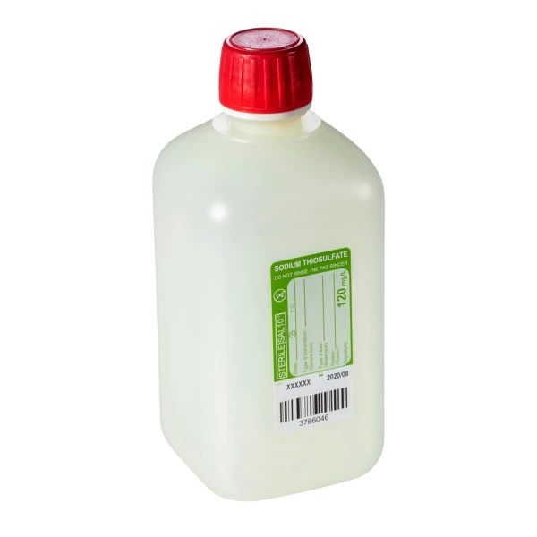 Butelki czworokątne z HDPE z zamknięciem samoplombującym - z tiosiarczanem sodu - e-6929 - butelki-czworokatne-z-hdpe - 500-ml - 22-mm - zakretka-samoplombujaca-z-uszczelka - 120-mg-l - sterylny - zbiorcze - 100-szt - hfc520-06