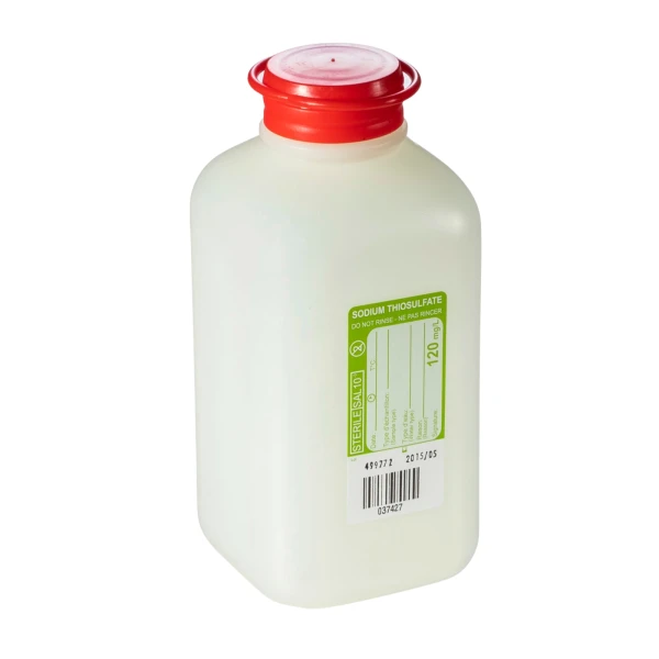 Butelki czworokątne z HDPE z zamknięciem samoplombującym - z tiosiarczanem sodu - e-6930 - butelki-czworokatne-z-hdpe - 500-ml - 29-mm - wciskany-korek-samoplombujacy - 120-mg-l - sterylny - zbiorcze - 100-szt - hfc510-02