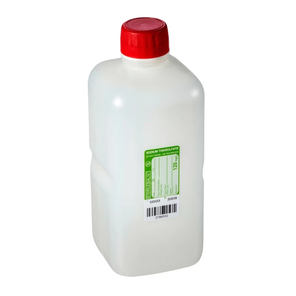 Butelki czworokątne z HDPE z zamknięciem samoplombującym - z tiosiarczanem sodu - e-6931 - butelki-czworokatne-z-hdpe - 1000-ml - 28-mm - zakretka-samoplombujaca-z-uszczelka - 120-mg-l - sterylny - zbiorcze - 77-szt - hfc1000-51