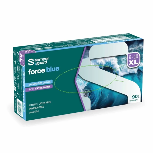 Rękawice nitrylowe Semperguard® Force blue - b-3873 - rekawice-nitrylowe-semperguard-force-blue - bezpudrowe - teksturowane-palce - niebieskie - xl - 90-szt