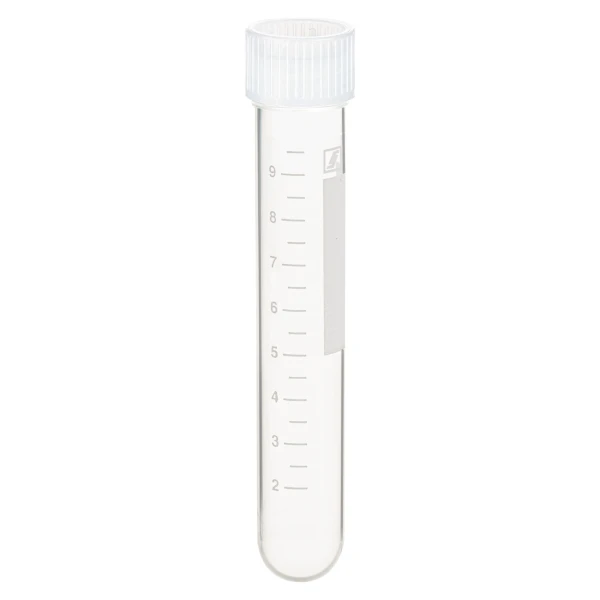 Probówki okrągłodenne z PP - z zakrętka z HDPE - poj. 4,5 ml - 13 ml - j-0190 - probowki-okraglodenne-z-pp-ze-skala-i-etykieta - 10-ml - 153-x-92-mm - bezbarwny - sterylny - worek - 100-szt - 62-610-201
