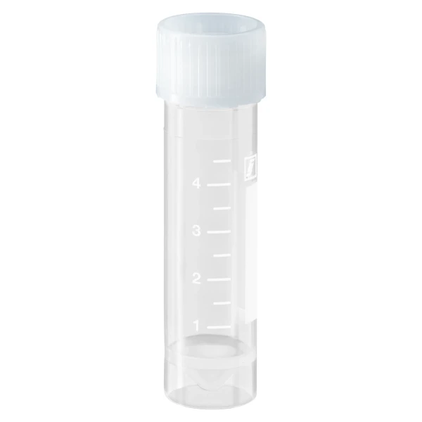 Probówki stożkowodenne - z zakrętką z HDPE - samostojące - poj. 3,5 ml - 5 ml - j-0263 - probowki-stozkowodenne-z-pp-ze-skala-i-etykieta - 5-ml - 153-x-57-mm - bezbarwny - sterylny - worek - 100-szt - 62-558-201