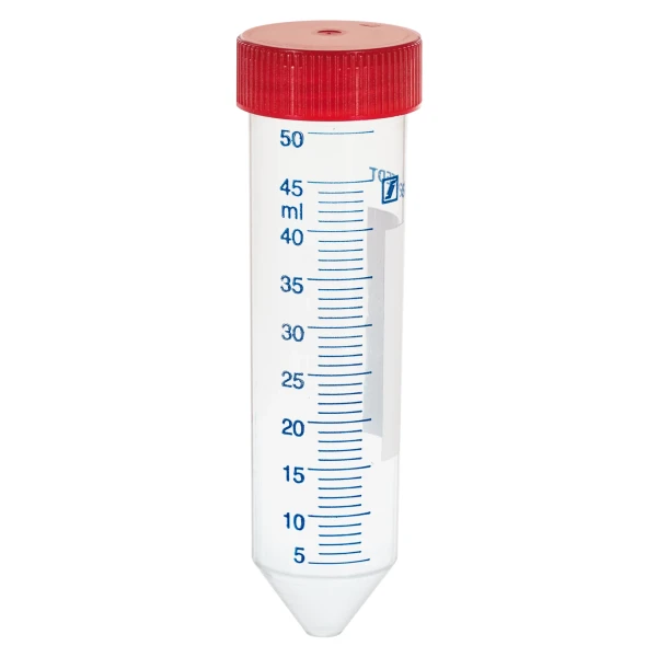Probówki wirówkowe typu Falcon z PP - poj. 15 i 50 ml - w statywach styropianowych - j-0313 - probowki-typu-falcon-z-pp-ze-skala-i-polem-opisowym - 50-ml - 28-x-114-mm - czerwony - sterylny - statyw-styropianowy - 25-szt - 62-547-004