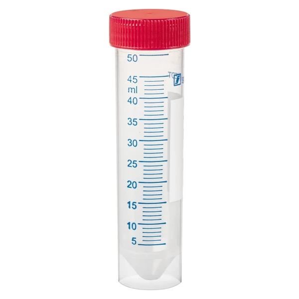 Probówki wirówkowe typu Falcon z PP - samostojące - poj. 50 ml - j-0318 - probowki-typu-falcon-samostojace - 50-ml - 28-x-115-mm - czerwony - sterylny - worek - 62-559-001 - 25-szt