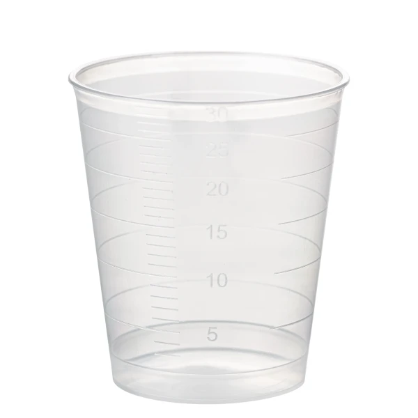 Kubki z PP na próbki - bez pokrywki - poj. 30 ml - j-0711 - kubki-z-pp-na-probki-ze-skala - 30-ml - 37-x-41-mm - bezbarwny - 50-x-75-szt - 3750-szt - 75-1337-500
