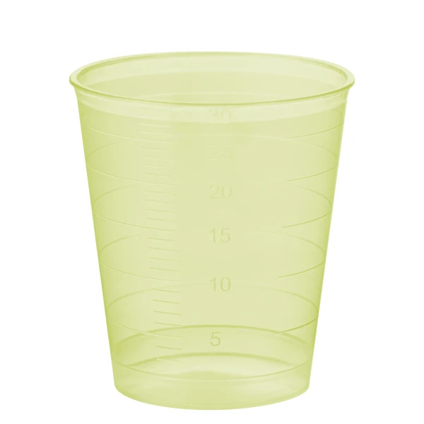 Kubki z PP na próbki - bez pokrywki - poj. 30 ml - j-0713 - kubki-z-pp-na-probki-ze-skala - 30-ml - 37-x-41-mm - zolty - 50-x-75-szt - 3750-szt - 75-1337-504
