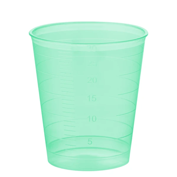 Kubki z PP na próbki - bez pokrywki - poj. 30 ml - j-0714 - kubki-z-pp-na-probki-ze-skala - 30-ml - 37-x-41-mm - zielony - 50-x-75-szt - 3750-szt - 75-1337-505