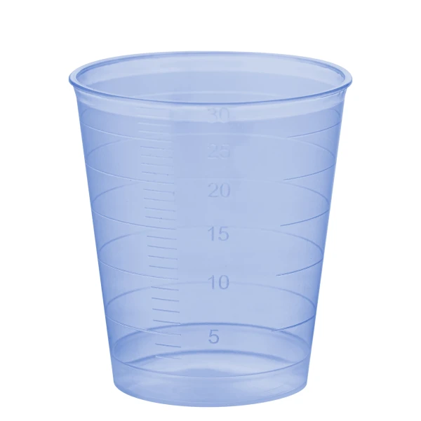 Kubki z PP na próbki - bez pokrywki - poj. 30 ml - j-0715 - kubki-z-pp-na-probki-ze-skala - 30-ml - 37-x-41-mm - niebieski - 50-x-75-szt - 3750-szt - 75-1337-506