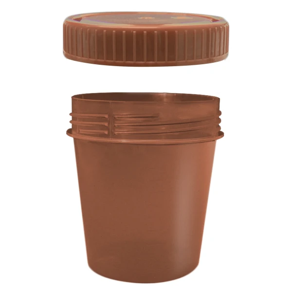 Pojemniki brązowe z PP na próbki - z zakrętką z HDPE - poj. 100 ml - j-0788 - pojemniki-z-pp-na-probki-ze-skala - 100-ml - 62-x-72-mm - brazowy - 50-szt - 75-562-011