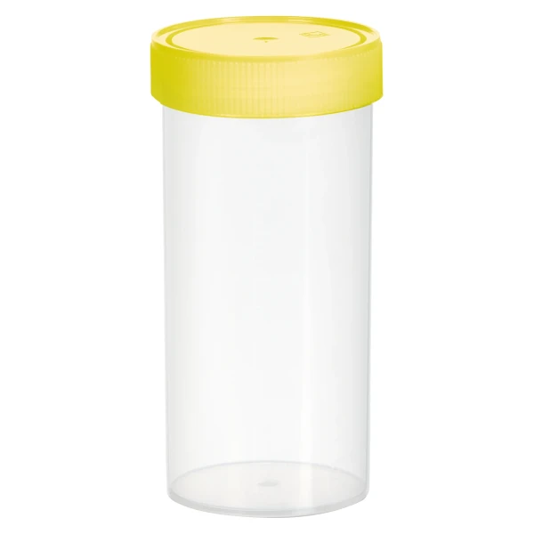 Pojemniki z PP na próbki - z zakrętką z HDPE - poj. 120-500 ml - j-0797 - pojemniki-z-pp-na-probki-ze-skala - 500-ml - 70-x-150-mm - z-nakrecona-zakretka - zolty - sterylny - 35-szt - 75-9922-813