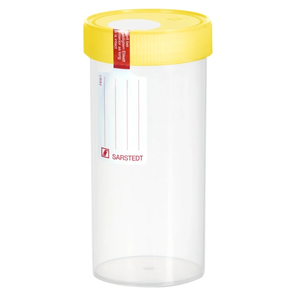 Pojemniki z PP na próbki - z zakrętką z HDPE - poj. 120-500 ml - j-0798 - pojemniki-z-pp-na-probki-ze-skala-i-etykieta-bezpieczenstwa - 500-ml - 70-x-150-mm - z-nakrecona-zakretka - zolty - sterylny - 40-szt - 75-9922-818