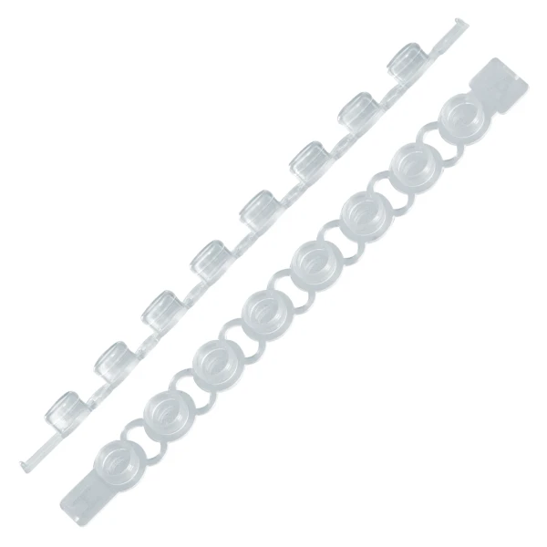 Zatyczki Multiply® w paskach do płytek do PCR z płaską powierzchnią - 8-stanowiskowe - j-1198 - zatyczki-multiply-w-paskach-8-stanowiskowych - bezbarwne - pcr-performance-tested - 65-1998-400 - 300-szt