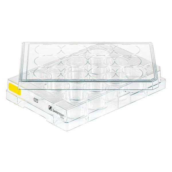 Płytki mikrotestowe Cell⁺ do hodowli adherentnej - z pokrywkami - j-4422 - plytki-mikrotestowe-cell - 12-dolkow - f-ksztaltne - 365-cm%c2%b2 - tc-tested - 50-szt - 83-3921-300