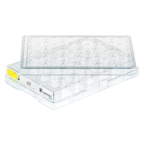 Płytki mikrotestowe Cell⁺ do hodowli adherentnej - z pokrywkami - j-4423 - plytki-mikrotestowe-cell - 24-dolki - f-ksztaltne - 182-cm%c2%b2 - tc-tested - 50-szt - 83-3922-300