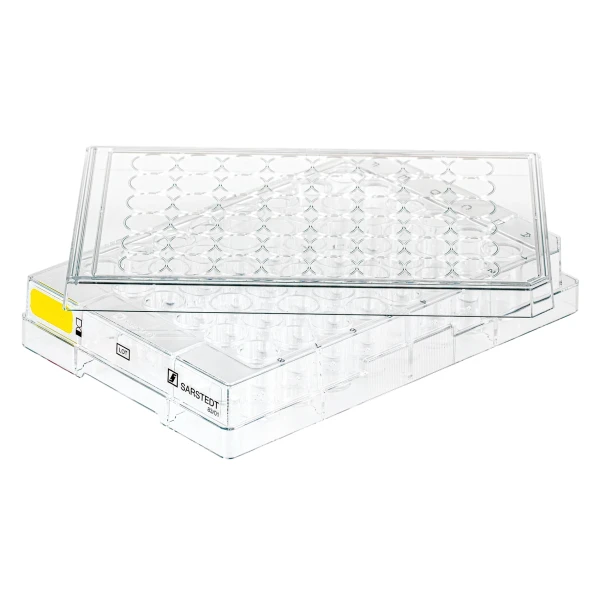 Płytki mikrotestowe Cell⁺ do hodowli adherentnej - z pokrywkami - j-4424 - plytki-mikrotestowe-cell - 48-dolkow - f-ksztaltne - 064-cm%c2%b2 - tc-tested - 50-szt - 83-3923-300