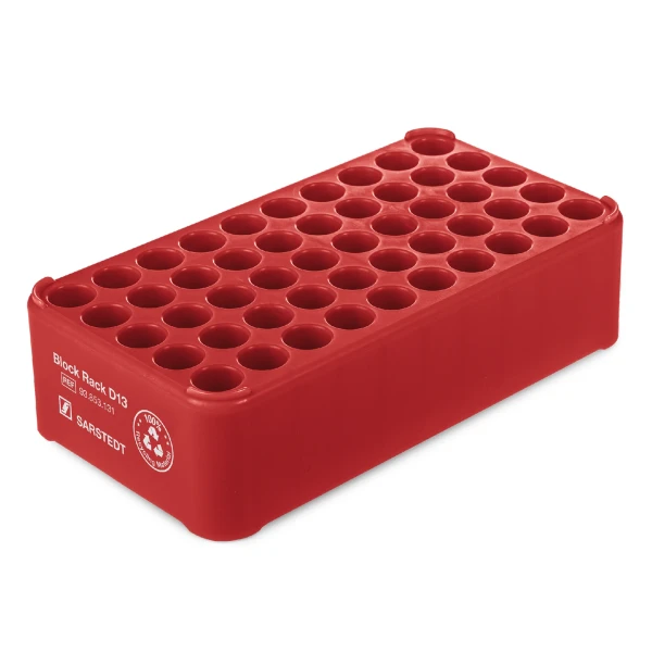 Uniwersalne statywy D13 z PP - do probówek o śr. do 13 mm - j-5122 - statyw-d13-z-pp - do-probowek-i-s-monovette-o-sr-8-13-mm - czerwony - 93-853-131